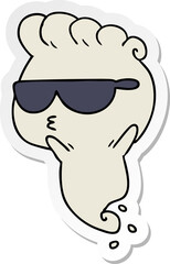 freehand drawn sticker cartoon of kawaii scary ghost