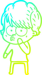 cold gradient line drawing of a cartoon woman