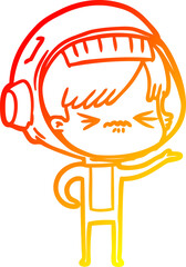 warm gradient line drawing of a cartoon astronaut woman