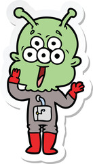 sticker of a happy cartoon alien
