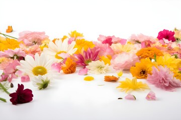 Colorful flowers composition on white background