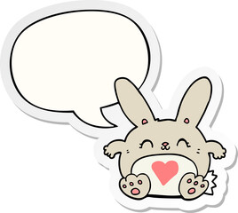 cute cartoon rabbit with love heart with speech bubble sticker