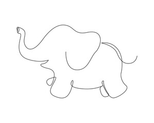 Continuous one line drawing of a cute elephant. Elephant line art vector illustration. animal for kids concept.  Editable outline or stroke.