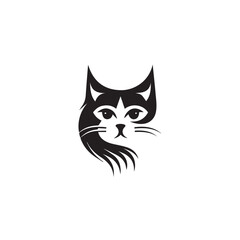 Draw vector illustration character cute cat. Doodle, cartoon, logo, icon style. Black and white 
