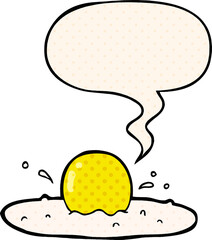 cartoon fried egg with speech bubble in comic book style