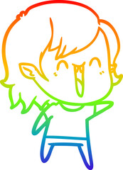 rainbow gradient line drawing of a cute cartoon happy vampire girl