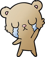 crying cartoon bear waving