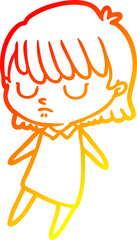 warm gradient line drawing of a cartoon woman
