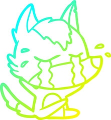 cold gradient line drawing of a cartoon crying wolf