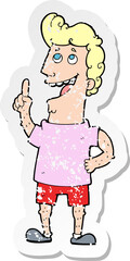 retro distressed sticker of a cartoon man with idea
