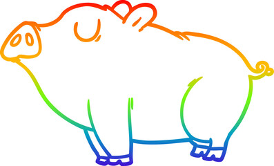 rainbow gradient line drawing of a cartoon pig