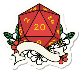 sticker of a natural twenty D20 dice roll