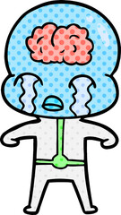 cartoon big brain alien crying