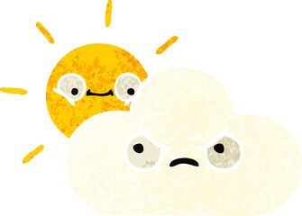 retro illustration style cartoon of a sunshine and cloud