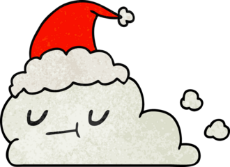 hand drawn christmas textured cartoon of kawaii cloud