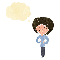 cartoon happy woman with thought bubble
