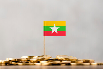 The Flag of Myanmar with Coins.