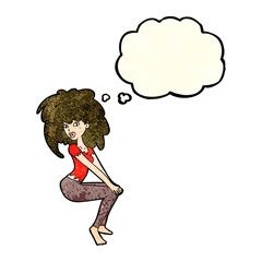 cartoon woman with big hair with thought bubble