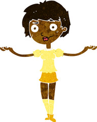 cartoon woman spreading arms