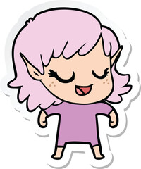sticker of a happy cartoon elf girl