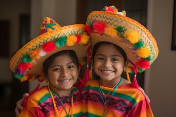 Two girls wearing sombrero hats smile