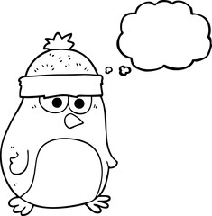 freehand drawn thought bubble cartoon penguin