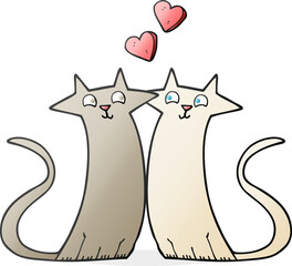 freehand drawn cartoon cats in love
