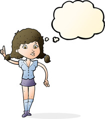 cartoon pretty woman with idea with thought bubble