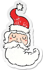 distressed sticker of a cartoon santa face