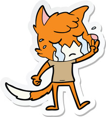 sticker of a crying waving fox cartoon