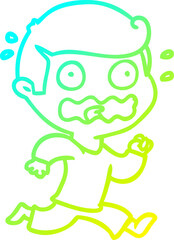 cold gradient line drawing of a cartoon man totally stressed out