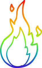 rainbow gradient line drawing of a cartoon flame symbol