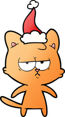 bored hand drawn gradient cartoon of a cat wearing santa hat