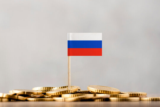 The Flag of Russia with Coins. - Powered by Adobe