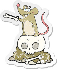 retro distressed sticker of a cartoon graveyard rat