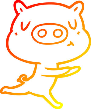 recommend clip art: warm gradient line drawing of a cartoon content pig running