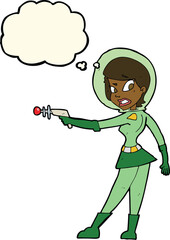 cartoon sci fi girl with thought bubble