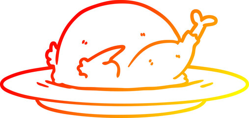 warm gradient line drawing of a cartoon cooked turkey