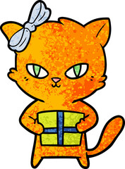 cute cartoon cat with present