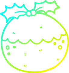 cold gradient line drawing of a cartoon christmas pudding