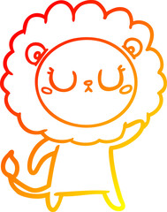 warm gradient line drawing of a cartoon lion