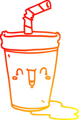 warm gradient line drawing of a cute cartoon soda