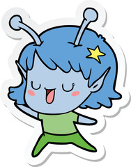 sticker of a happy alien girl cartoon