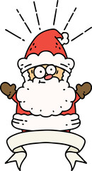 scroll banner with tattoo style santa claus christmas character