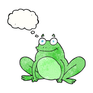 freehand drawn thought bubble textured cartoon happy frog