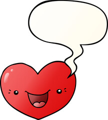 cartoon love heart character with speech bubble in smooth gradient style