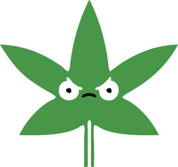 flat color retro cartoon of a marijuana leaf