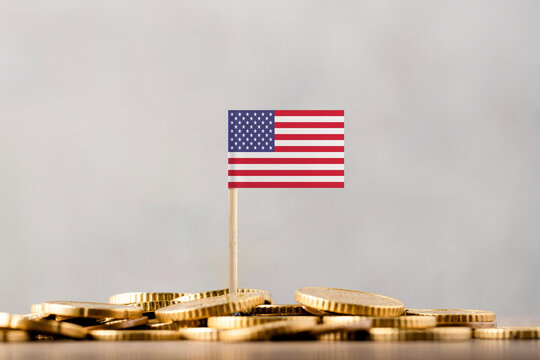 The Flag of United States with Coins.