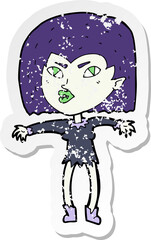 retro distressed sticker of a cartoon vampire girl