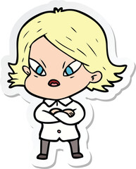 sticker of a cartoon stressed woman